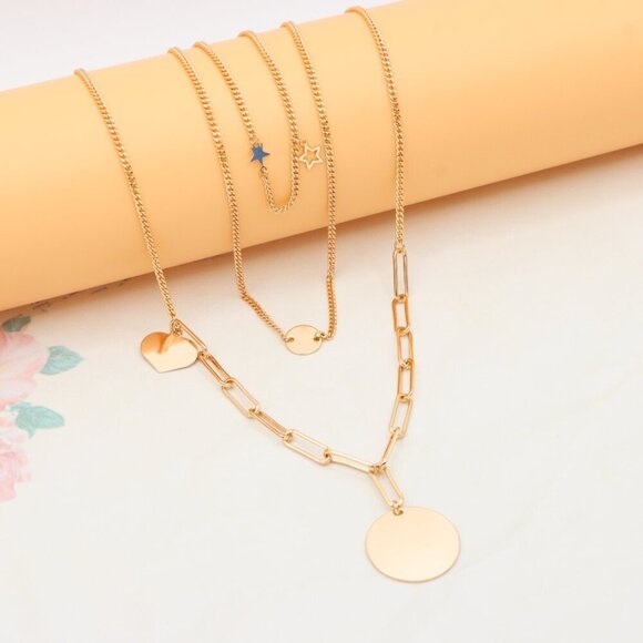 Layered Rose Gold Necklace with Star & Coin Charm – Adjustable Fit, XPNL0344 - Picture 8 of 12